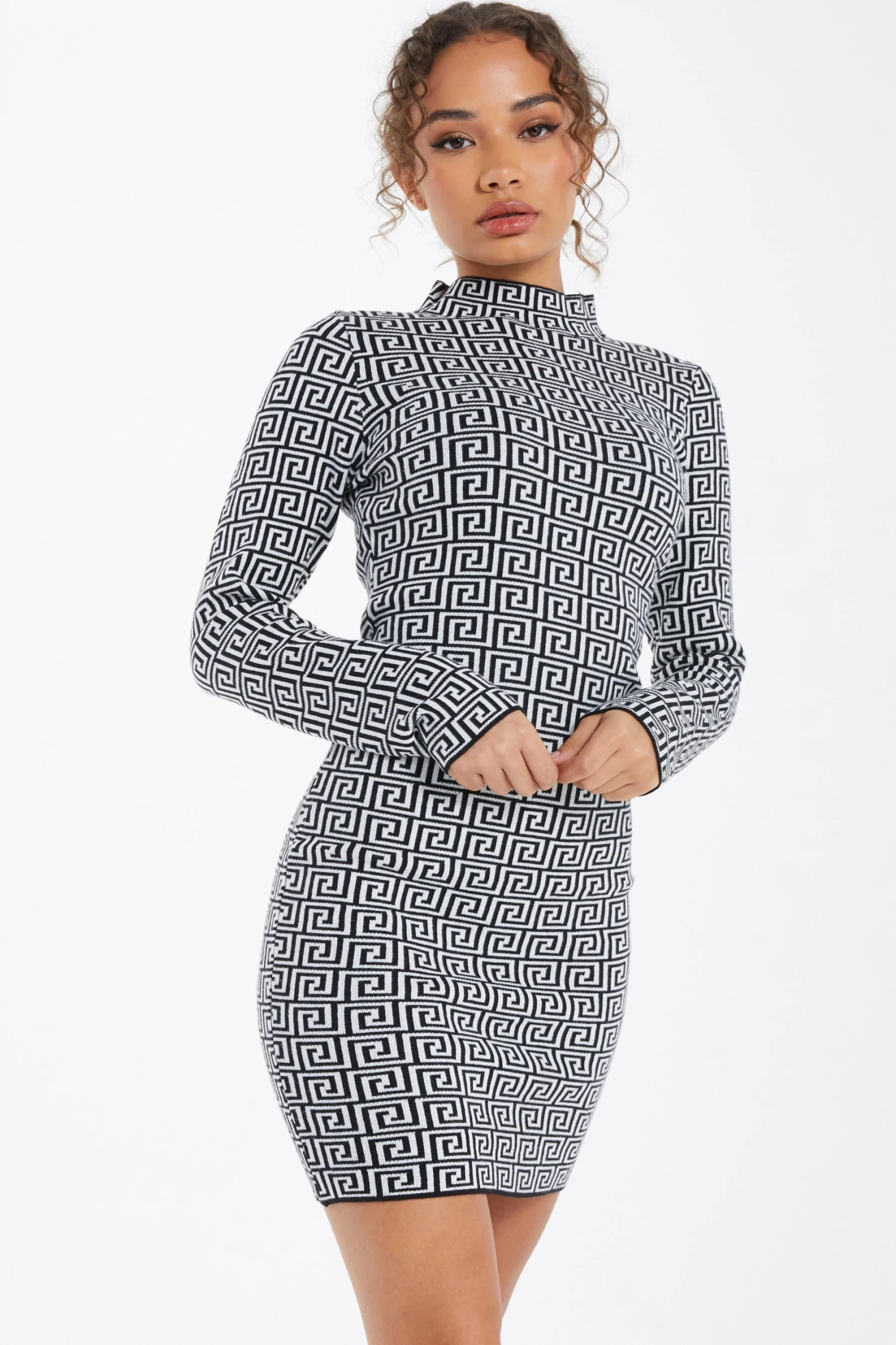 White Geometric Mini Jumper Dress 2 White Geometric Mini Jumper Dress - Image 2