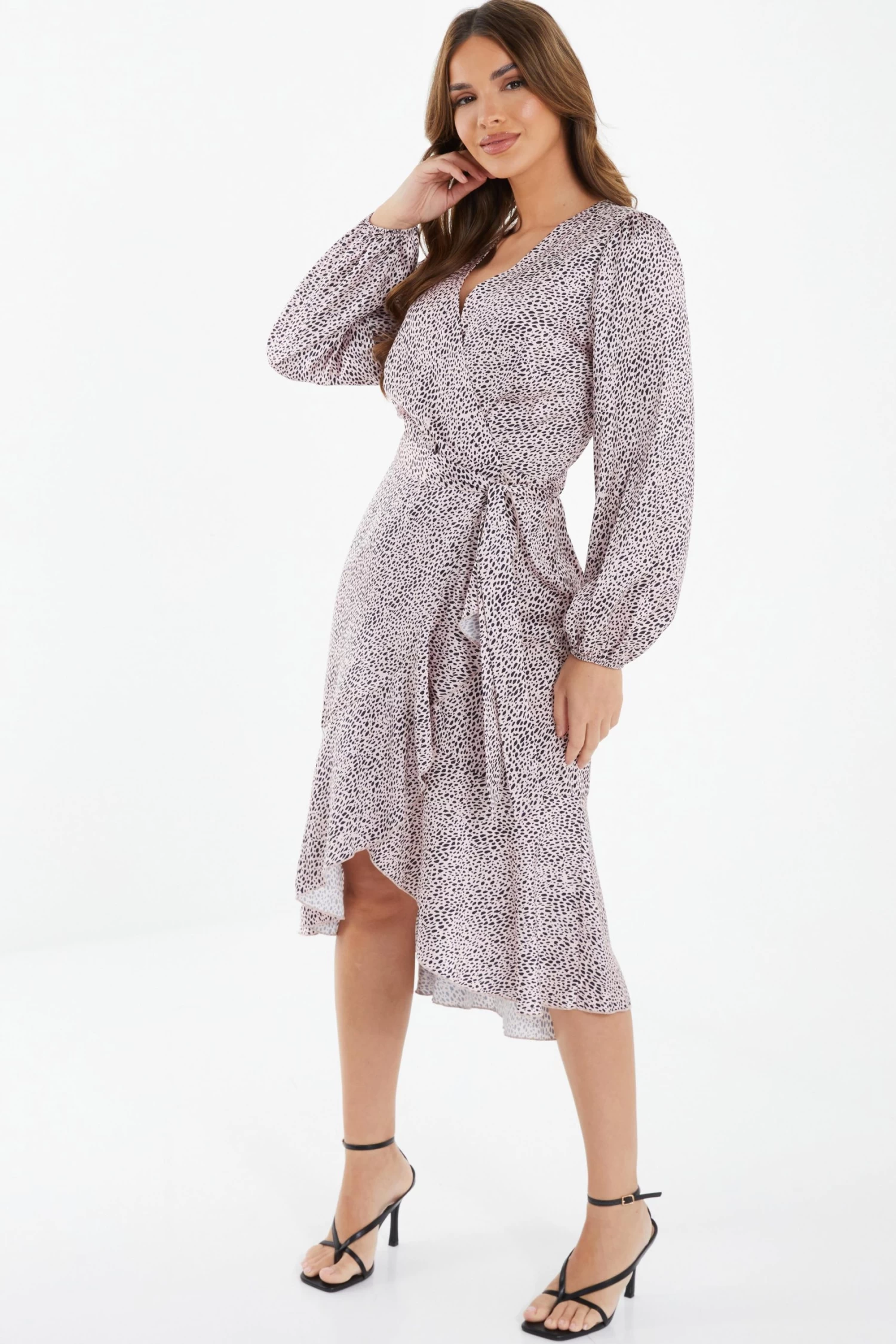 Pink Satin Animal Print Midi Dress 4 Pink Satin Animal Print Midi Dress - Image 4