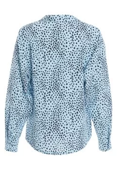 Blue Satin Animal Print Wrap Top -Women Clothing Sale 00100036869 ZB