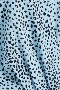 Blue Satin Animal Print Wrap Top -Women Clothing Sale 00100036869 ZS