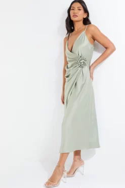 Sage Satin Wrap Floral Midi Dress 9 Sage Satin Wrap Floral Midi Dress -Women Clothing Sale 00100036917 XS scaled