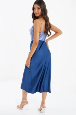 Blue Two Tone Satin Slip Midi Dress -Women Clothing Sale 00100036920 XB scaled