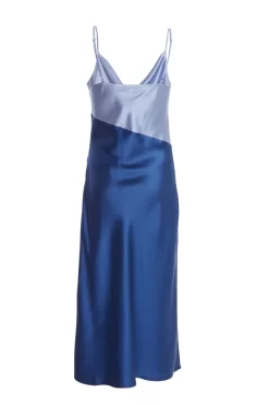 Blue Two Tone Satin Slip Midi Dress -Women Clothing Sale 00100036920 ZB scaled