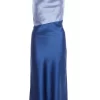 Blue Two Tone Satin Slip Midi Dress