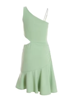 Sage Diamante One Shoulder Mini Dress