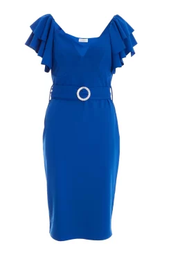 Royal Blue Frill Bodycon Midi Dress