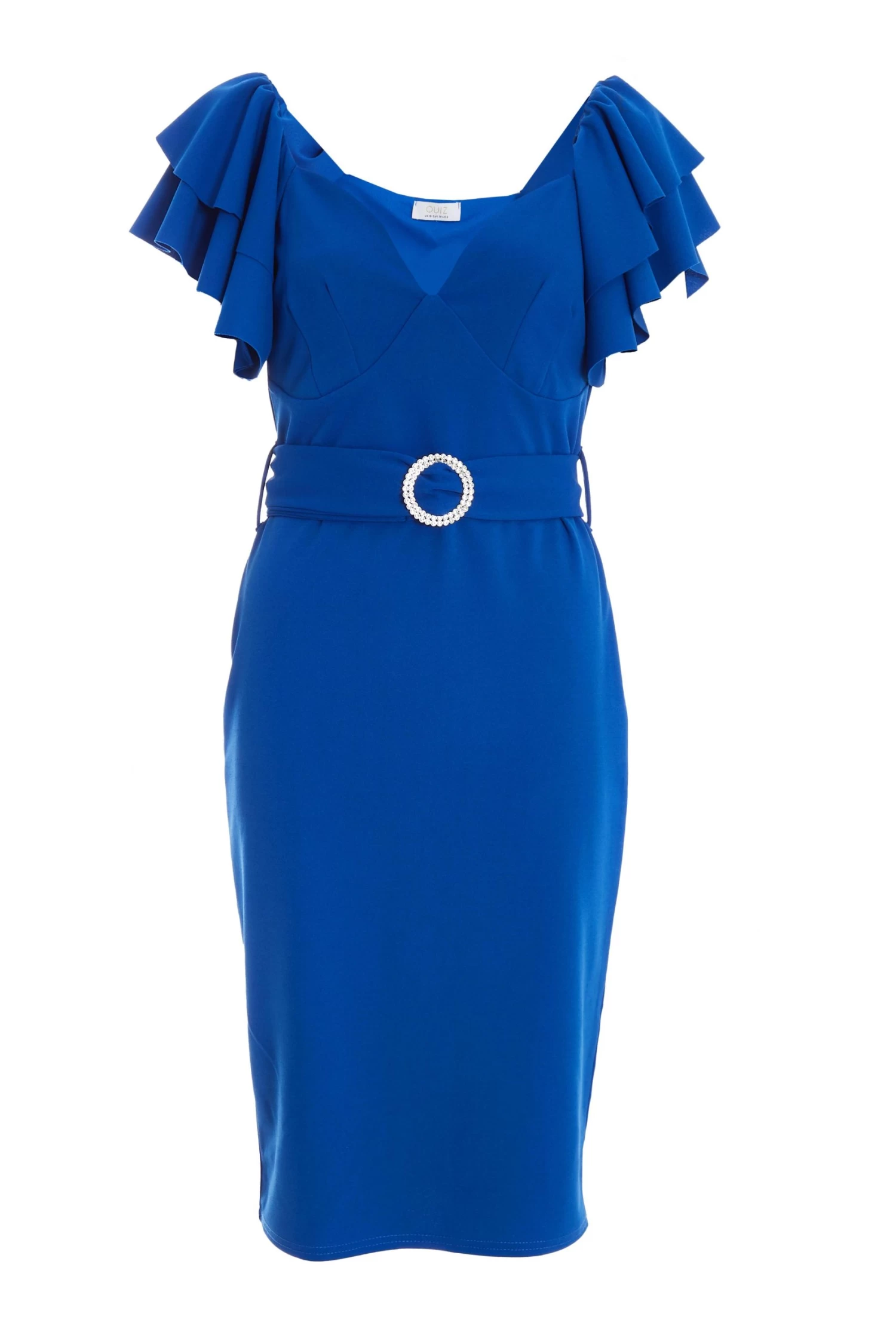Royal Blue Frill Bodycon Midi Dress 1 Royal Blue Frill Bodycon Midi Dress