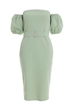 Sage Bardot Bodycon Midi Dress