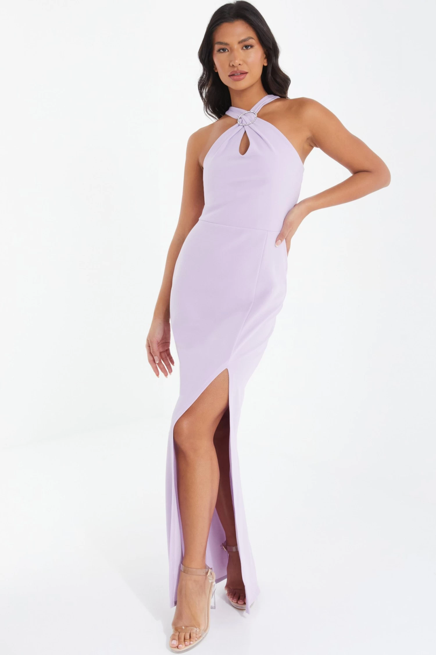 Lilac Halter Neck Diamante Maxi Dress 2 Lilac Halter Neck Diamante Maxi Dress - Image 2