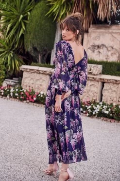 Navy Floral Chiffon Wrap Midi Dress -Women Clothing Sale 00100036950 XB