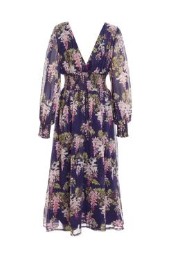 Navy Floral Chiffon Wrap Midi Dress -Women Clothing Sale 00100036950 ZB scaled