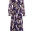 Navy Floral Chiffon Wrap Midi Dress