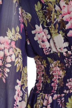 Navy Floral Chiffon Wrap Midi Dress -Women Clothing Sale 00100036950 ZS scaled