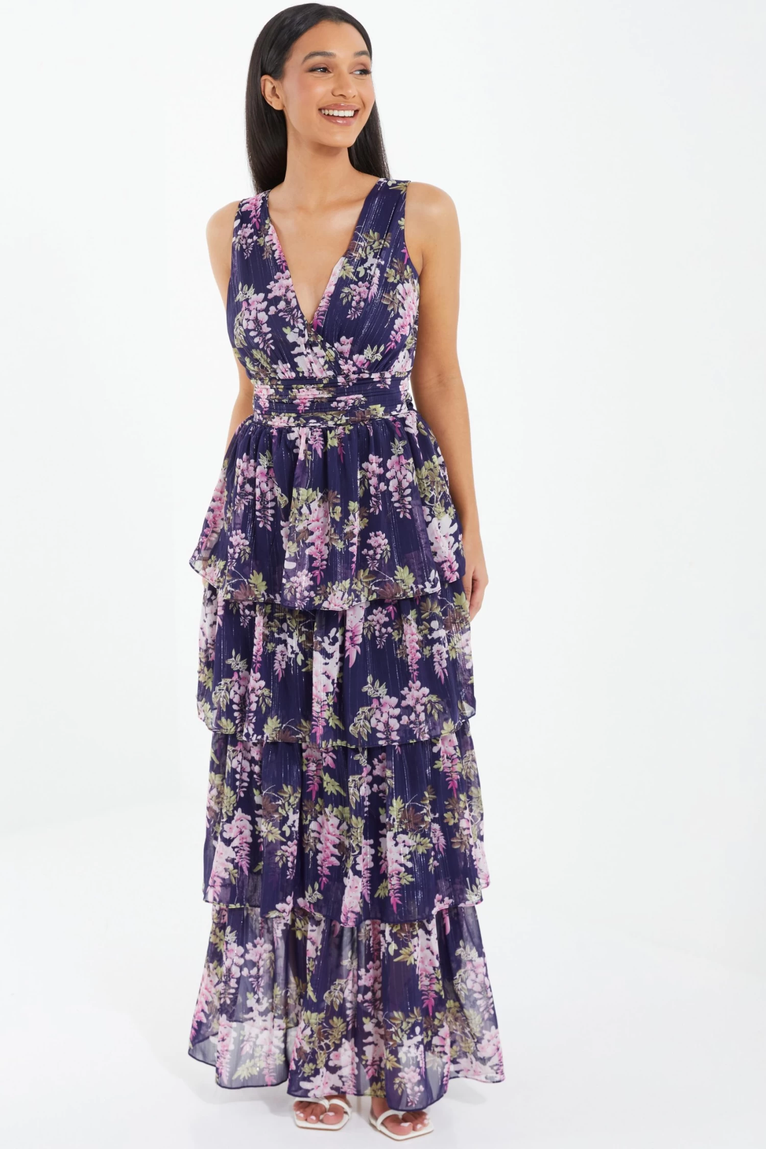 Navy Chiffon Floral Tiered Maxi Dress 2 Navy Chiffon Floral Tiered Maxi Dress - Image 2