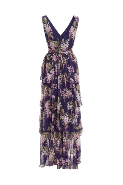 Navy Chiffon Floral Tiered Maxi Dress -Women Clothing Sale 00100036951 ZB scaled