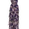Navy Chiffon Floral Tiered Maxi Dress