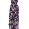 Navy Chiffon Floral Tiered Maxi Dress