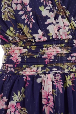 Navy Chiffon Floral Tiered Maxi Dress -Women Clothing Sale 00100036951 ZS scaled