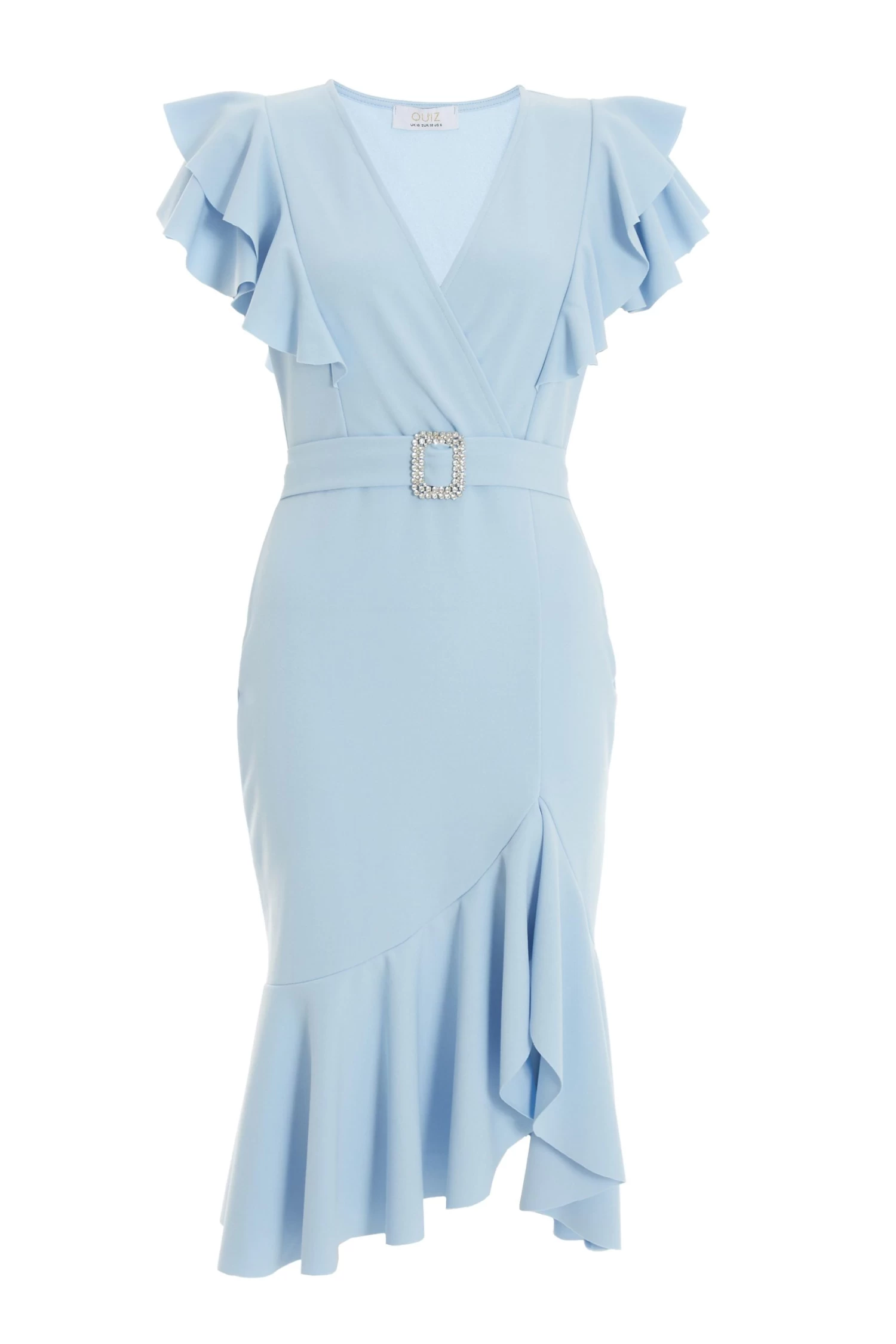 Light Blue Buckle Frill Midi Dress 1 Light Blue Buckle Frill Midi Dress
