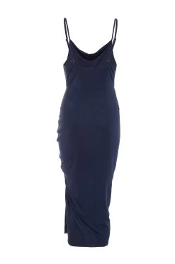 Navy Ruched Bodycon Midi Dress -Women Clothing Sale 00100036987 ZB
