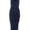 Navy Ruched Bodycon Midi Dress