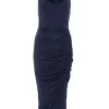 Navy Ruched Bodycon Midi Dress