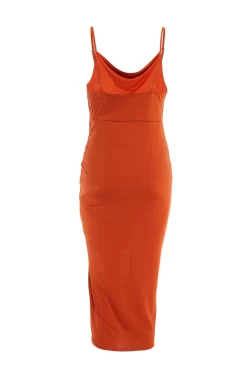 Rust Ruched Bodycon Midi Dress -Women Clothing Sale 00100036988 ZB scaled