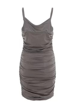Grey Ruched Bodycon Mini Dress -Women Clothing Sale 00100036990 ZB scaled