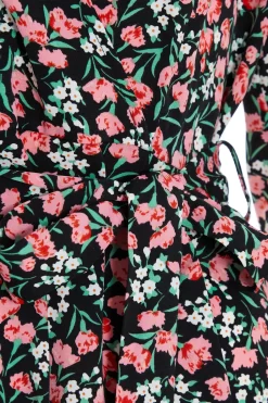 Black Ditsy Floral Wrap Mini Dress -Women Clothing Sale 00100036991 ZS scaled
