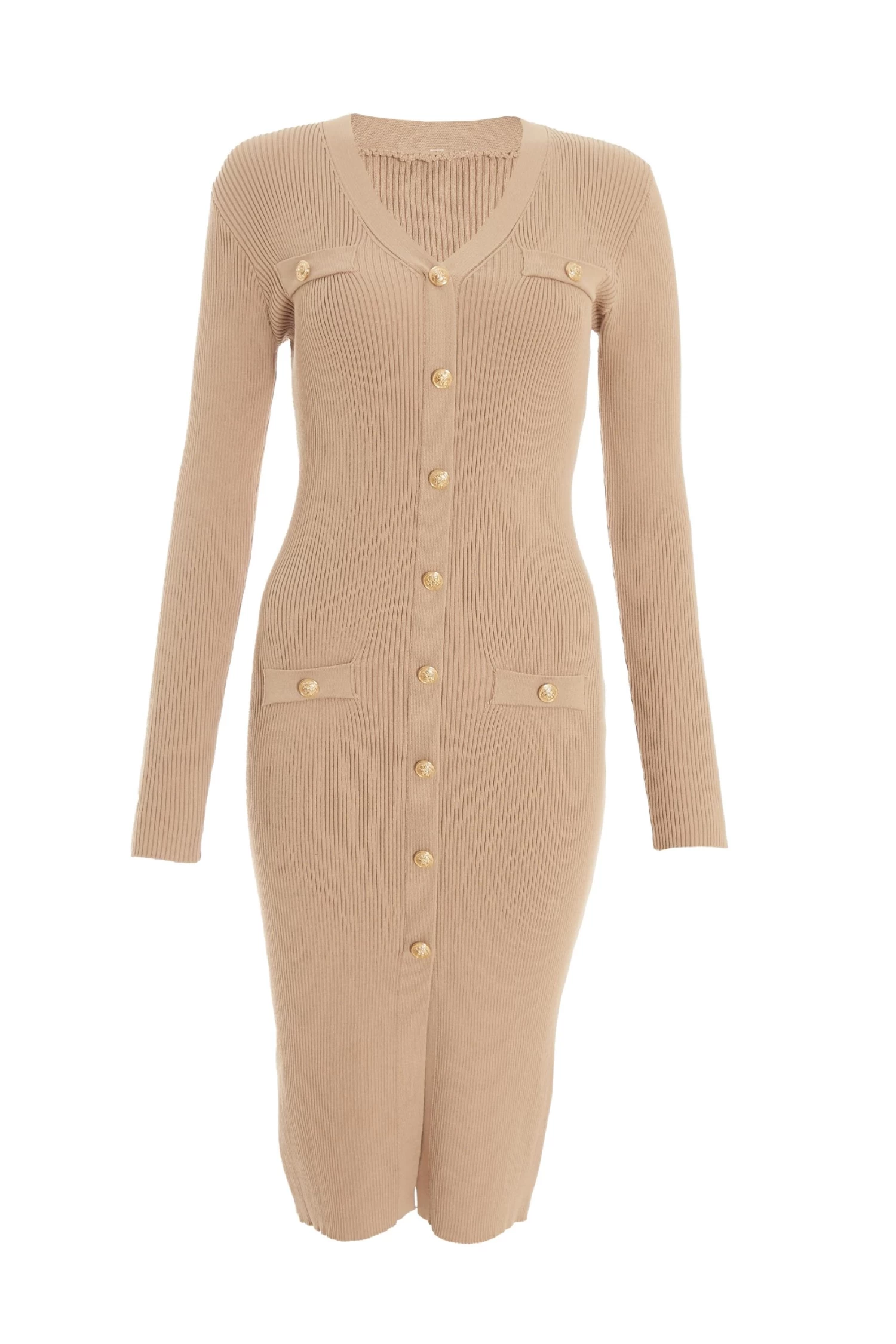 Stone Knitted Button Midi Dress 1 Stone Knitted Button Midi Dress