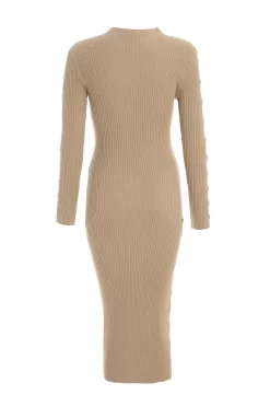 Stone Knitted Button Turtle Neck Midi Dress -Women Clothing Sale 00100036997 ZB scaled