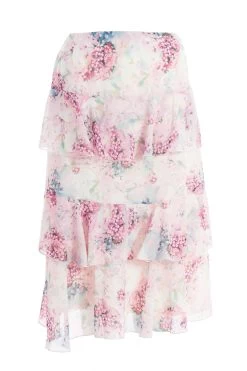 Light Pink Chiffon Floral Tiered Midi Skirt -Women Clothing Sale 00100037025 ZB