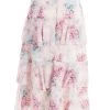 Light Pink Chiffon Floral Tiered Midi Skirt