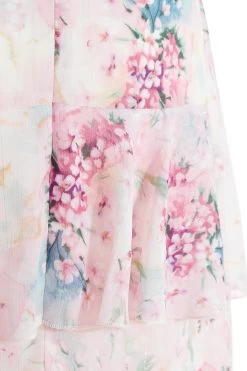 Light Pink Chiffon Floral Tiered Midi Skirt -Women Clothing Sale 00100037025 ZS