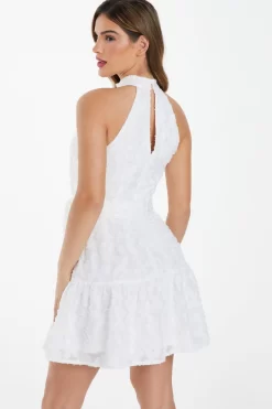White Jacquard Halter Neck Mini Dress -Women Clothing Sale 00100037028 XB scaled