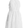 White Jacquard Halter Neck Mini Dress
