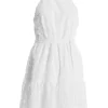 White Jacquard Halter Neck Mini Dress
