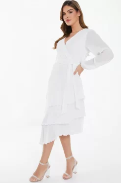White Chiffon Crinkle Wrap Midi Dress 9 White Chiffon Crinkle Wrap Midi Dress -Women Clothing Sale 00100037029 XS scaled