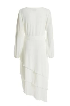 White Chiffon Crinkle Wrap Midi Dress -Women Clothing Sale 00100037029 ZB