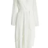 White Chiffon Crinkle Wrap Midi Dress