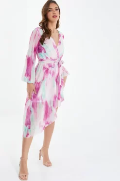 Pink Chiffon Marble Print Midi Dress -Women Clothing Sale 00100037030 XS scaled