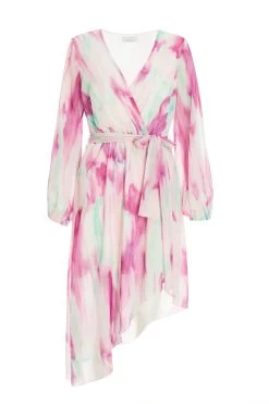 Pink Chiffon Marble Print Midi Dress