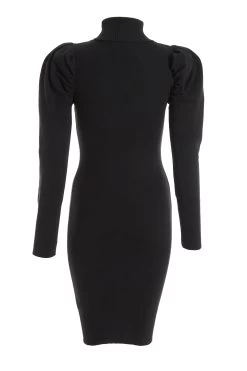 Black Knitted Puff Sleeve Dress 10 Black Knitted Puff Sleeve Dress -Women Clothing Sale 00100037033 ZB