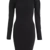 Black Knitted Puff Sleeve Dress