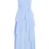Blue Chiffon Frill Midiaxi Dress