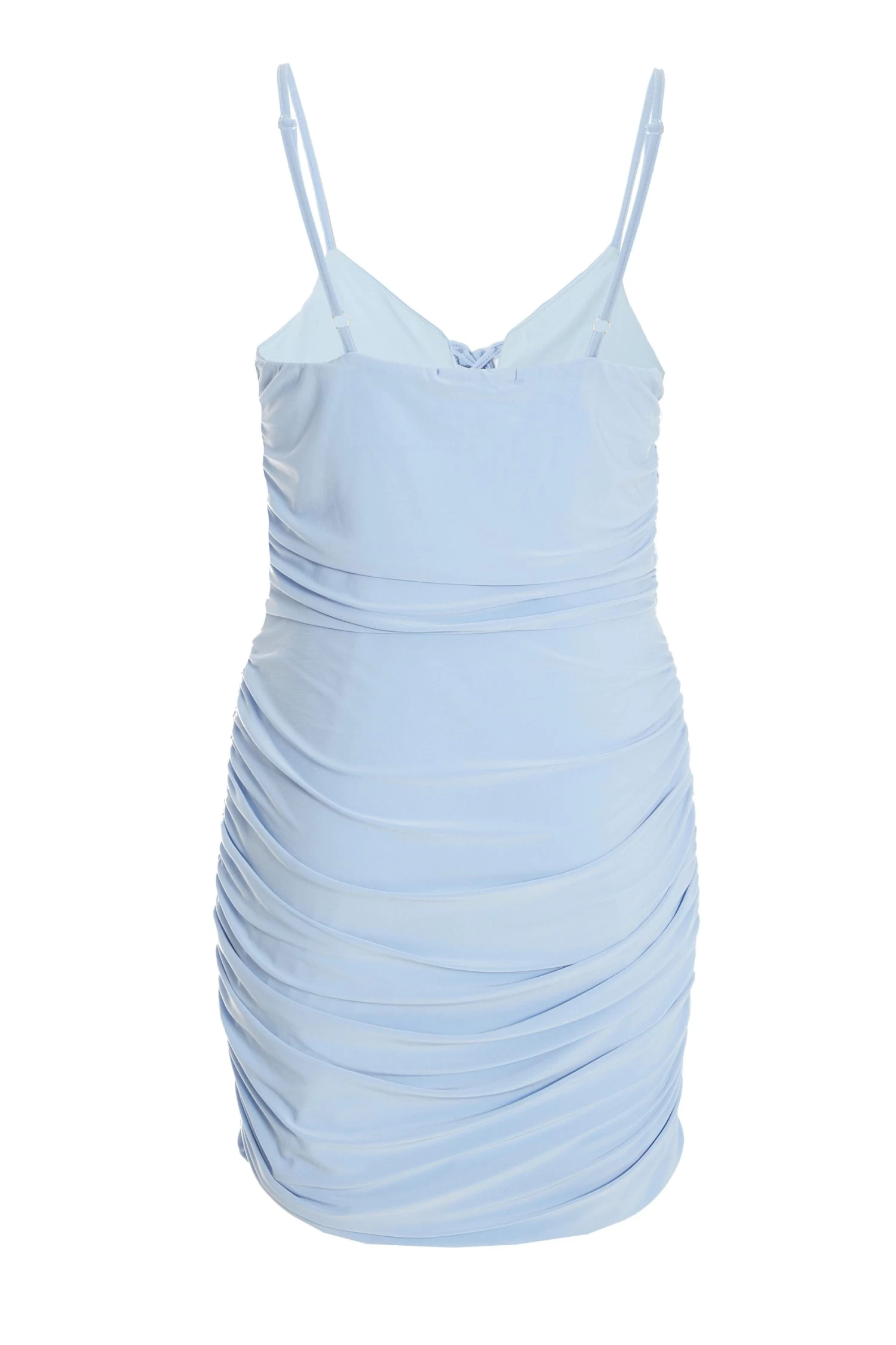 Blue Tie Front Ruched Bodycon Mini Dress 5 Blue Tie Front Ruched Bodycon Mini Dress - Image 5