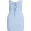 Blue Tie Front Ruched Bodycon Mini Dress