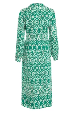 Green Satin Aztec Wrap Midi Dress -Women Clothing Sale 00100037099 ZB scaled