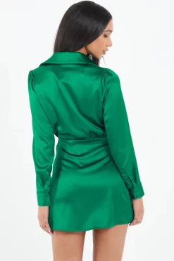 Green Satin Button Mini Shirt Dress 8 Green Satin Button Mini Shirt Dress -Women Clothing Sale 00100037100 XB scaled