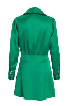 Green Satin Button Mini Shirt Dress 10 Green Satin Button Mini Shirt Dress -Women Clothing Sale 00100037100 ZB scaled